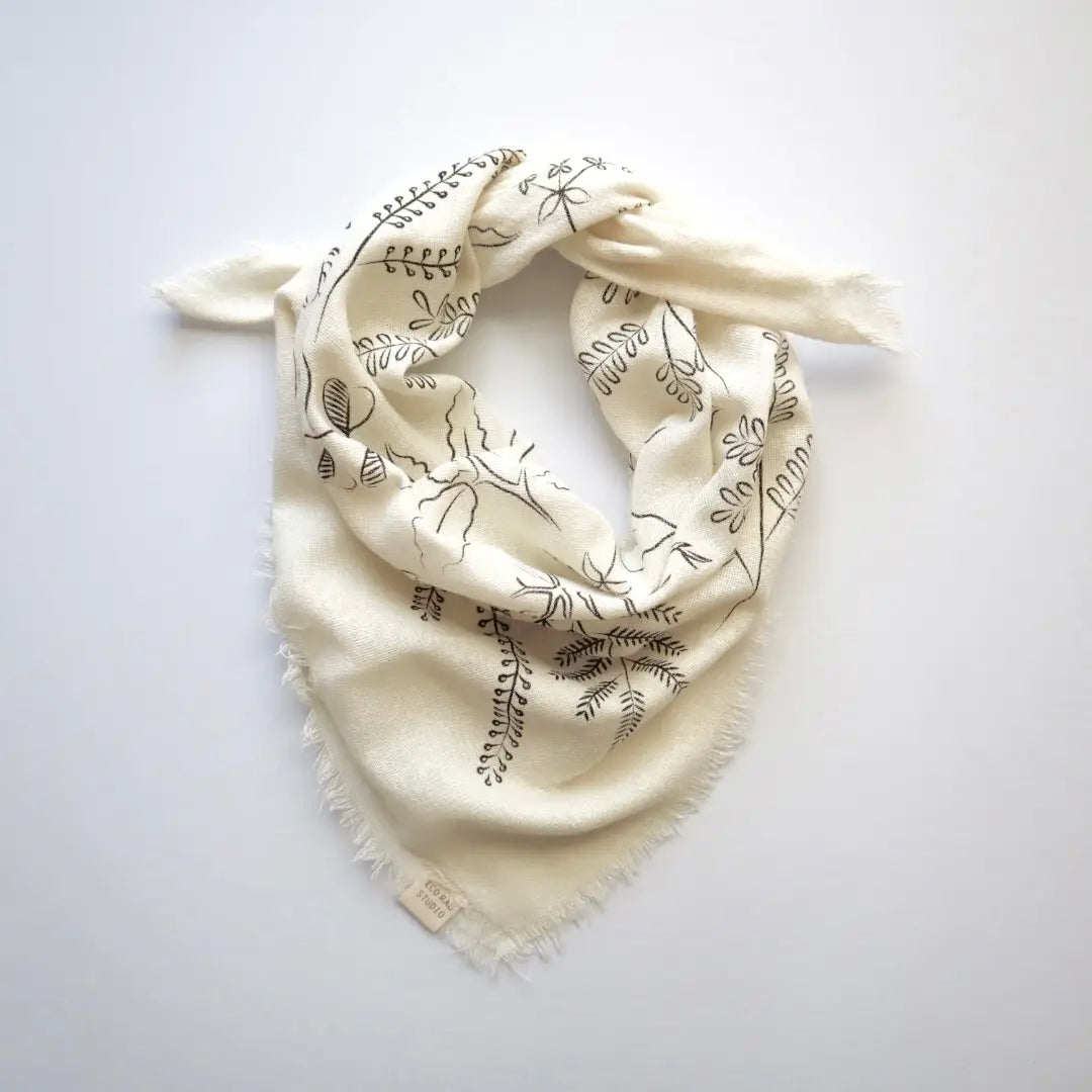 ERS Cream Botanical Print Naturally Dyed Bandana