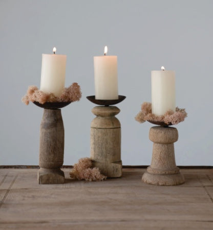  Hand Crafted Wooden Candle Holders Pillar, Candle