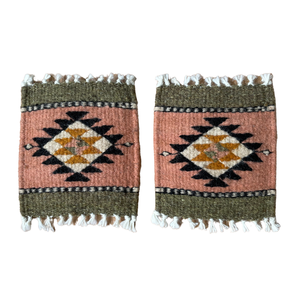 SELS Handwoven Olive and Pink Wool Mexican Coasters - Rancho Diaz