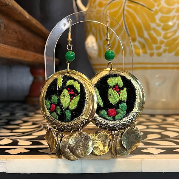 BPR Green Flower with Brass Outline Earrings - Rancho Diaz