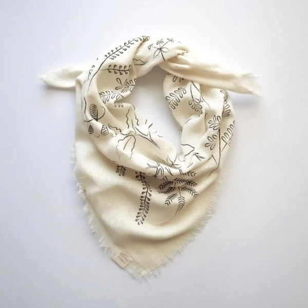 ERS Cream Botanical Print Naturally Dyed Bandana - Rancho Diaz