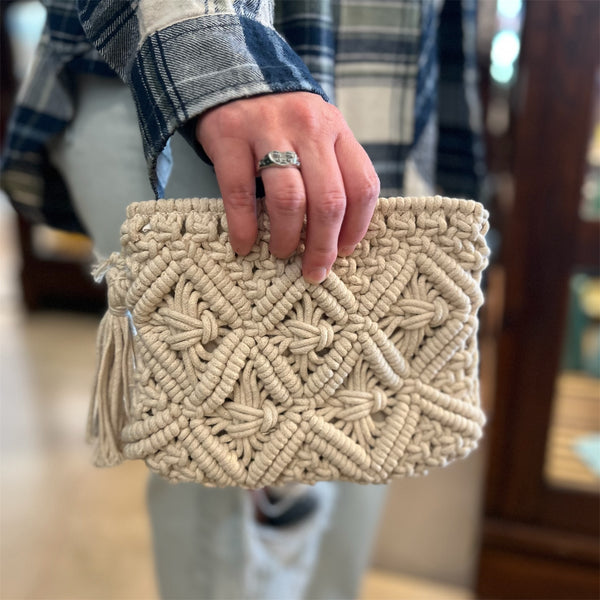 GCR* Cream Macrame Clutch with Tassel - Rancho Diaz