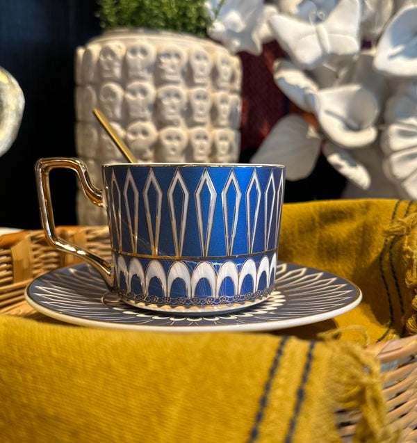 HLY White Pattern Coffee Cup & Saucer - Rancho Diaz