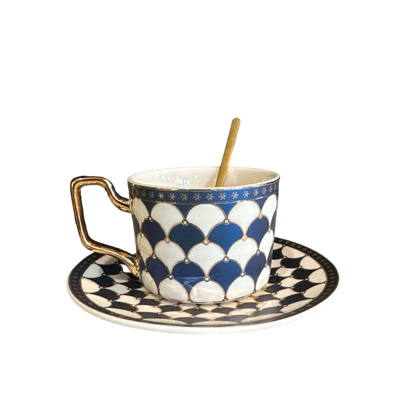 HLY Blue Fan Coffee Cup & Saucer - Rancho Diaz