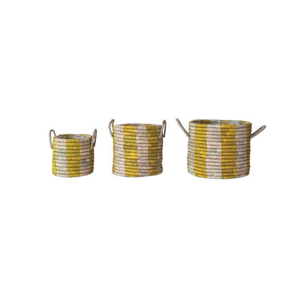 CCO Yellow Striped Seagrass Baskets (Sold Separately) - Rancho Diaz
