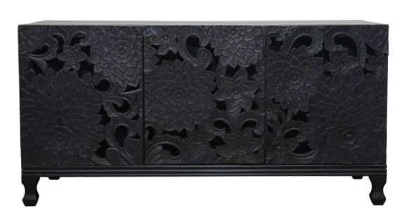 CCO Black Carved Wood Console Cabinet (curbside & in-store pick up only) - Rancho Diaz