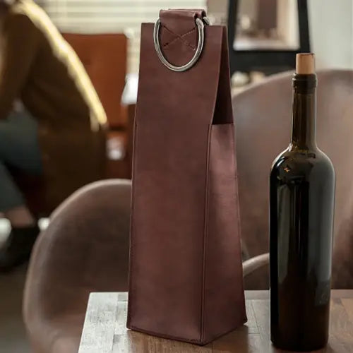 VISK** Admiral Faux Leather Single Bottle Wine Tote - Rancho Diaz