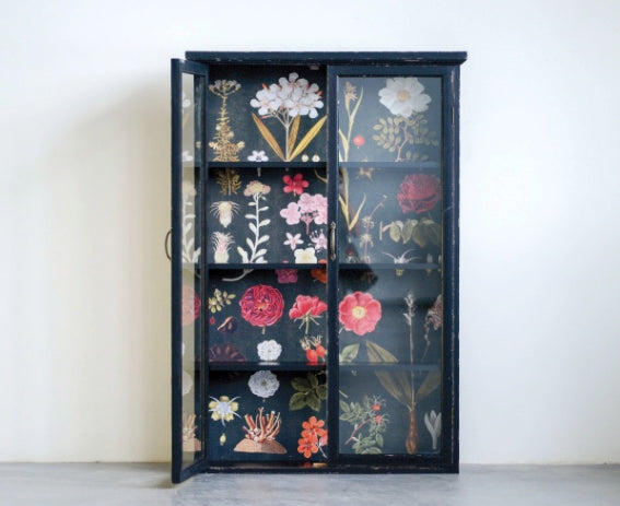CCO Black Wood Cabinet with Floral Papered Back (Curbside & in-store pick up only) - Rancho Diaz