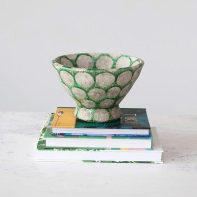 CCO Terra-Cotta Footed Bowl W Dots (Green)(Curbside & in-store pick up only) - Rancho Diaz