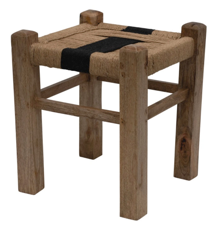 CCO Mango Wood & Hand-Woven Rope Stool with Black Stripe(Curbside & in-store pick up only) - Rancho Diaz