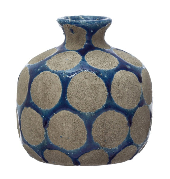 CCO Terra-Cotta Vase with Wax Relief Dots (Dark Blue)(Curbside & in-store pick up only) - Rancho Diaz
