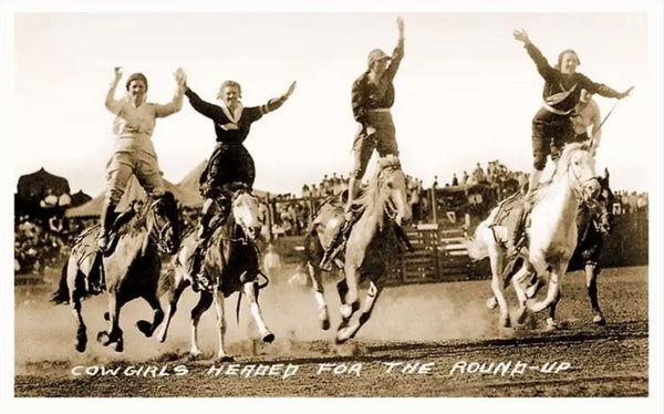 FIMG Cowgirls Standing on Horses Postcard - Rancho Diaz