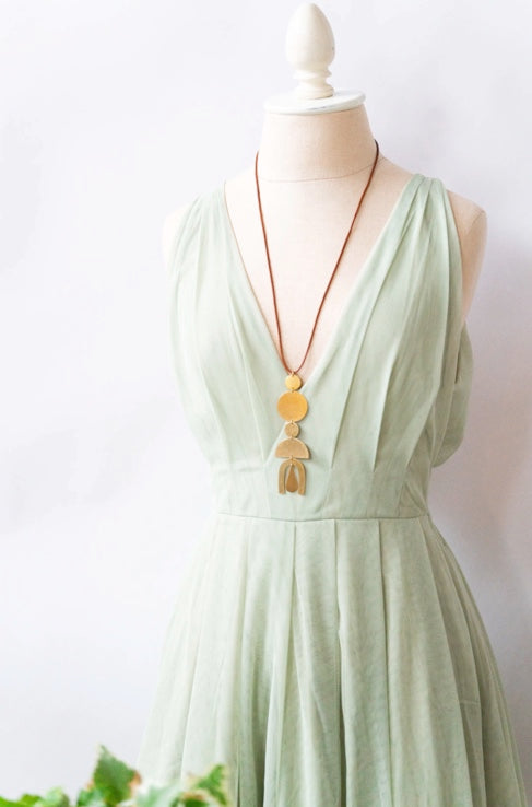 NPT Long Brass Statement Necklace on Leather Cord - Rancho Diaz
