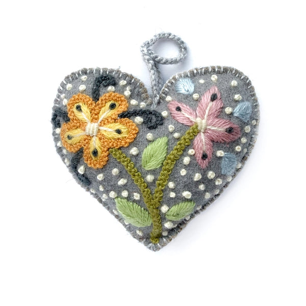 O4O Flower & Dots Embroidered Heart Ornament - Rancho Diaz