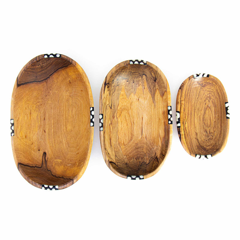 GCR Set of 3 Nested Oval Olive Wood Serving Bowls with Bone - Rancho Diaz