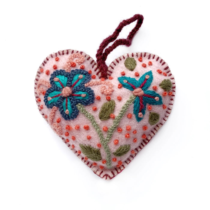 O4O Flower & Dots Embroidered Heart Ornament - Rancho Diaz